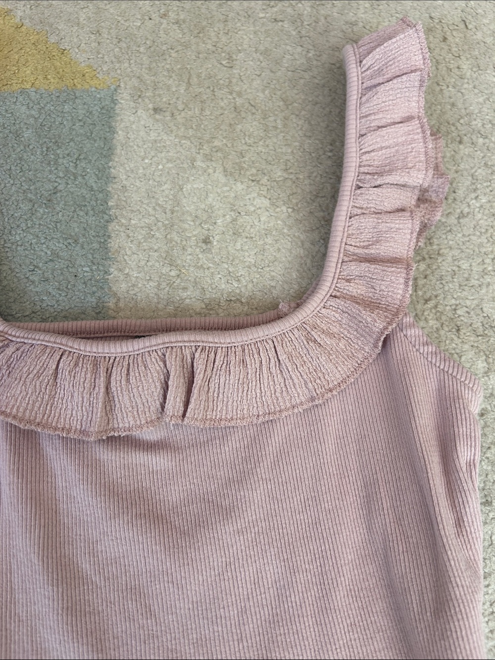 Divided Ribbed Ruffle-Trim Square Neck Cami in Dusty Rose - Picture 5 of 6